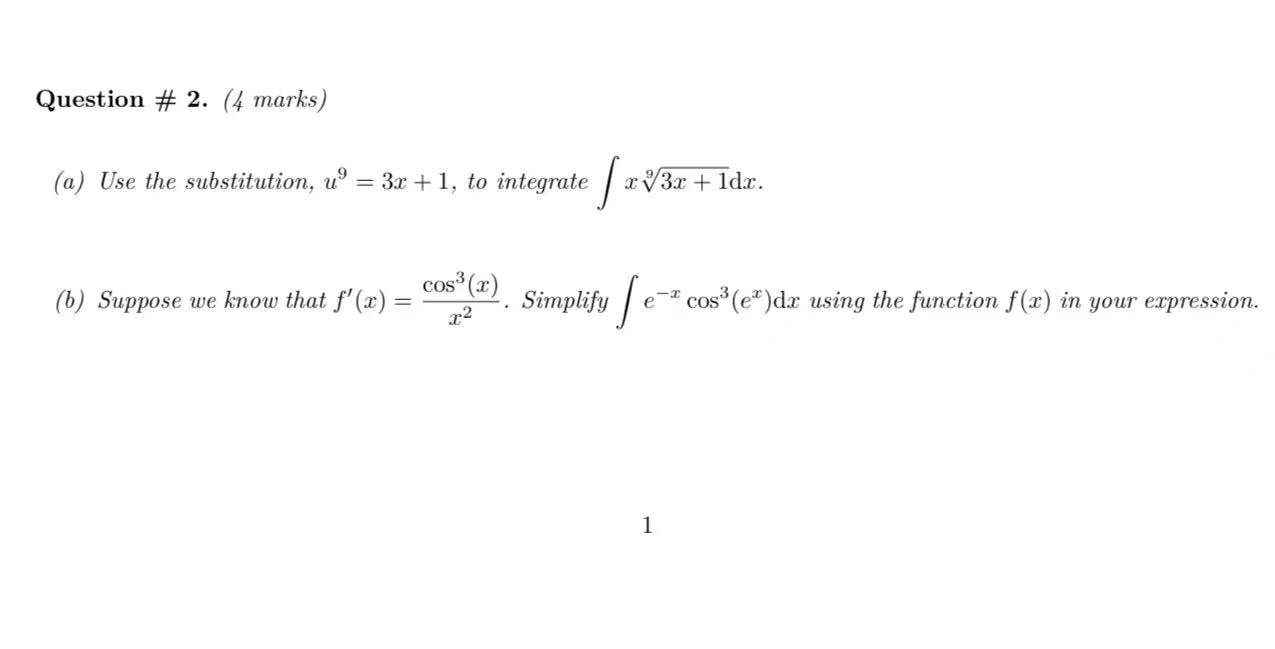 solved-a-use-the-substitution-u9-3x-1-to-integrate-chegg