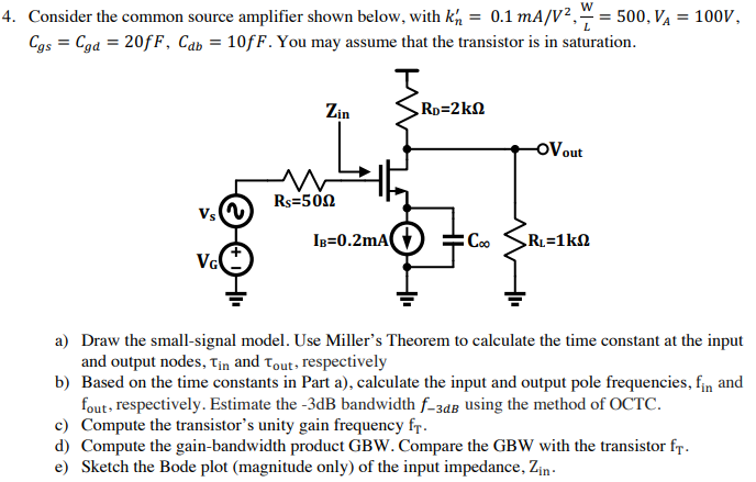 Solved = = 100V, 4. Consider the common source amplifier | Chegg.com