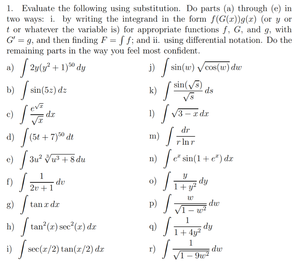 Solved 1 Evaluate The Following Using Substitution Do P Chegg Com