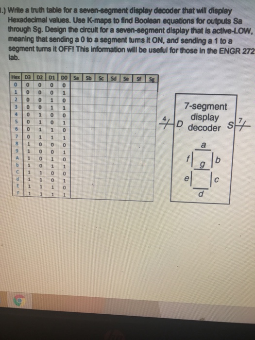 Solved Write A Truth Table For A Seven Segment Display 4854