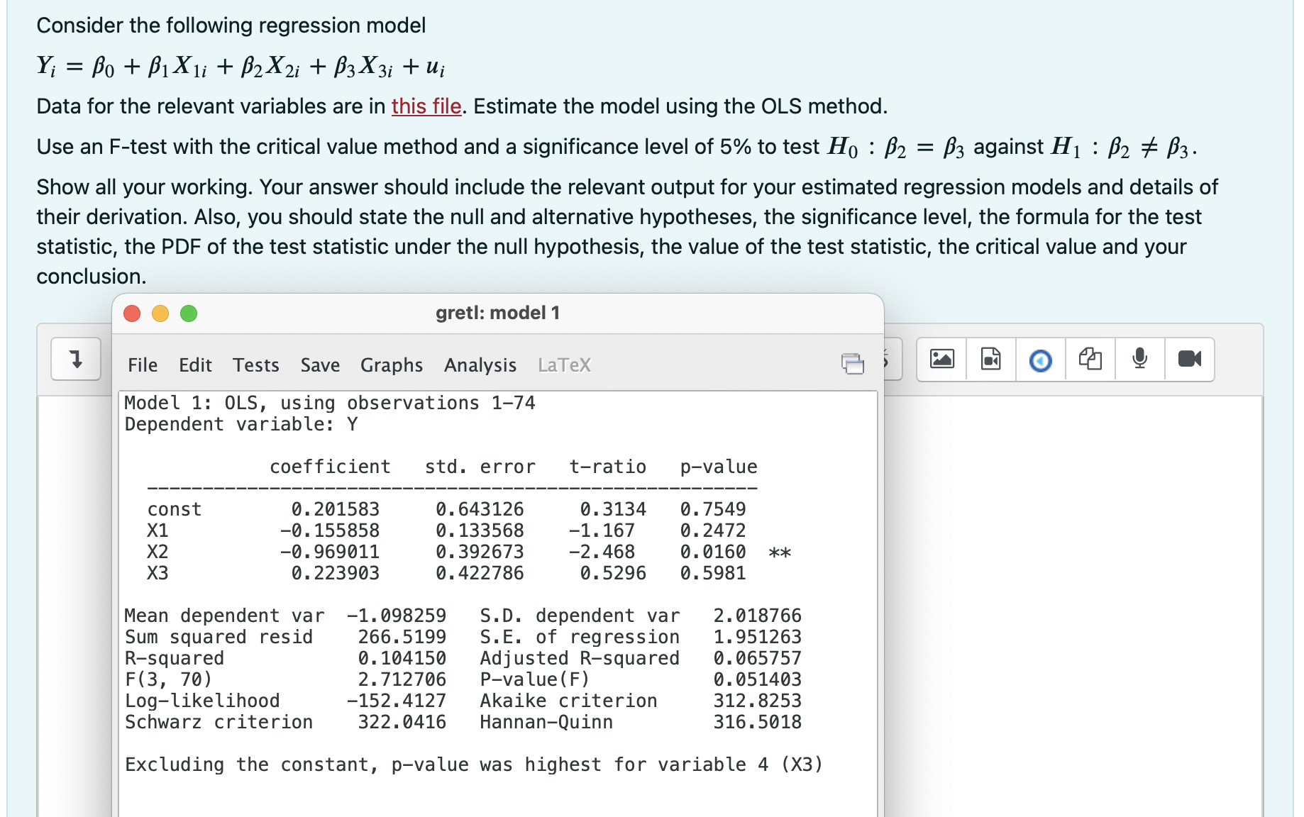 Solved Consider The Following Regression Model | Chegg.com