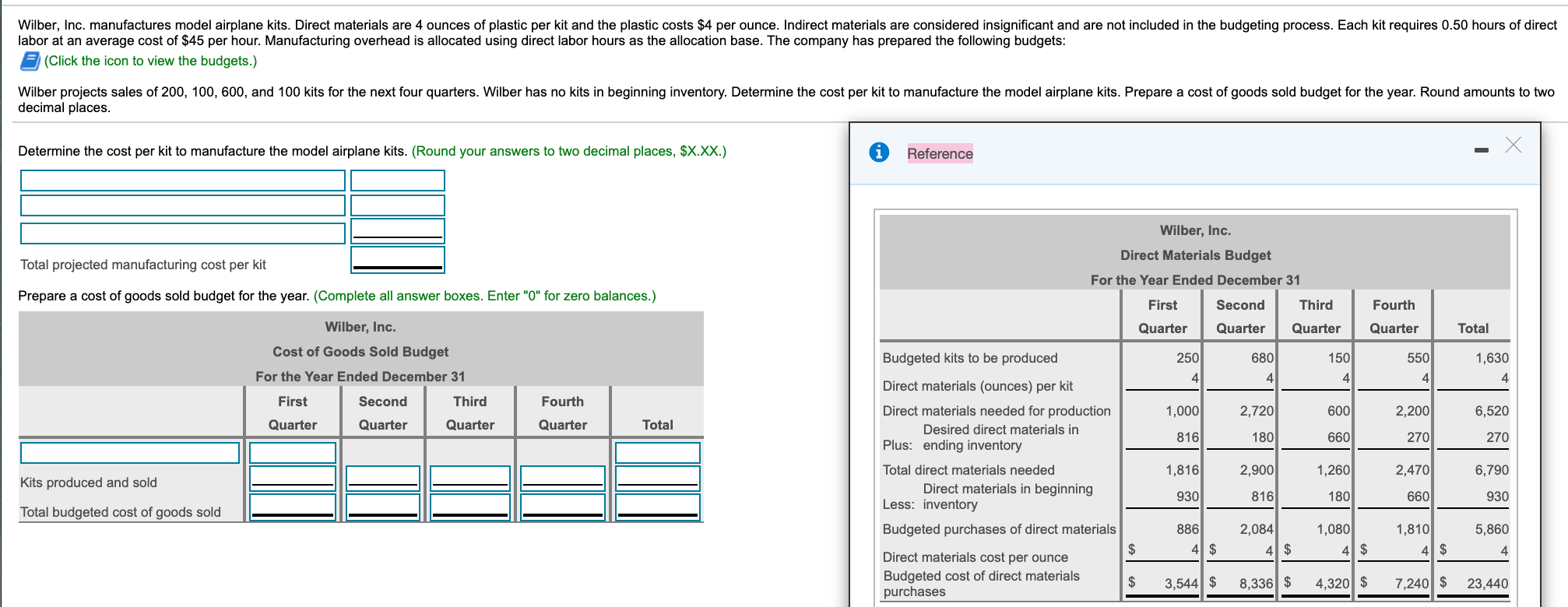 Solved Wilber, Inc. manufactures model airplane kits. Direct 