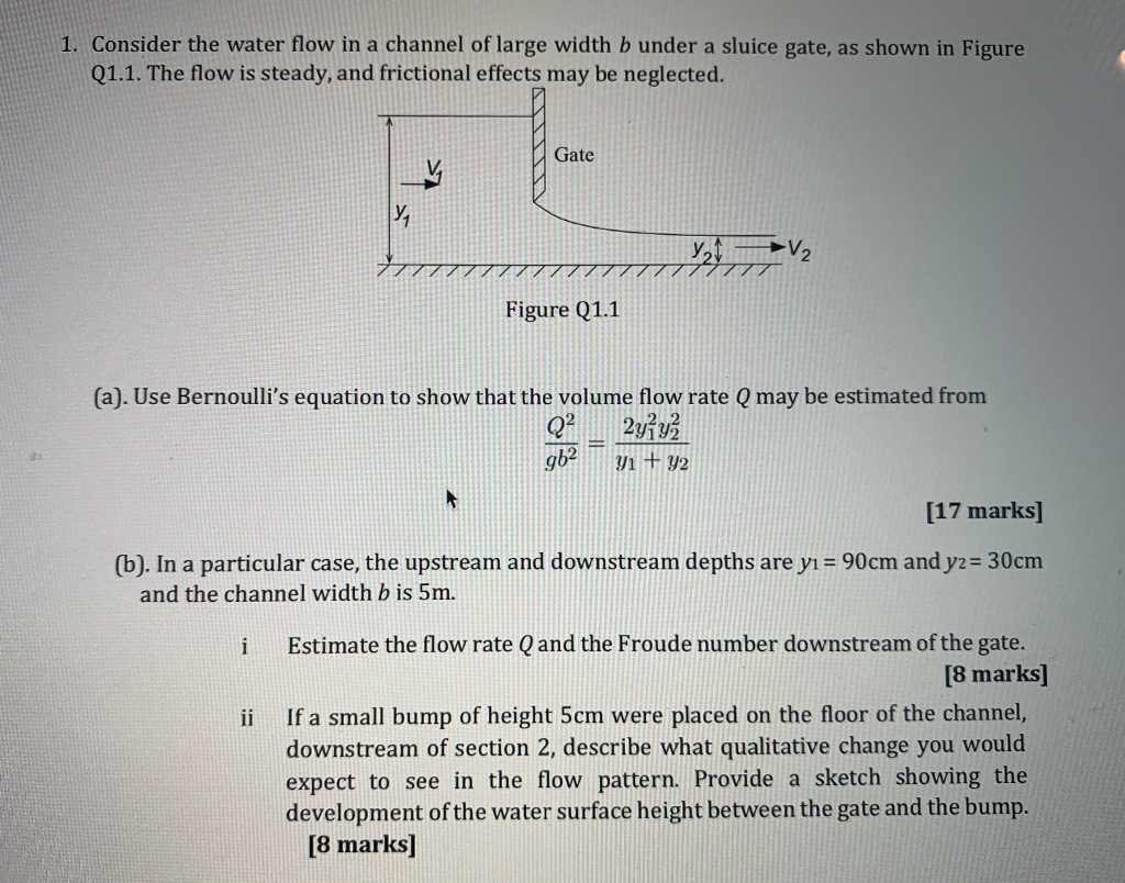 Solved 1. Consider the water flow in a channel of large | Chegg.com