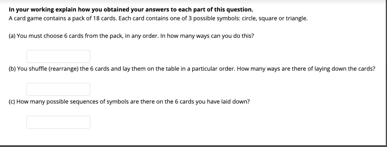 Solved In your working explain how you obtained your answers | Chegg.com