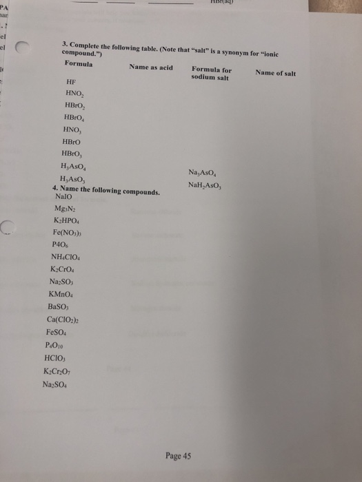 Solved Name Section Date PARI I: Fill-in the following table | Chegg.com