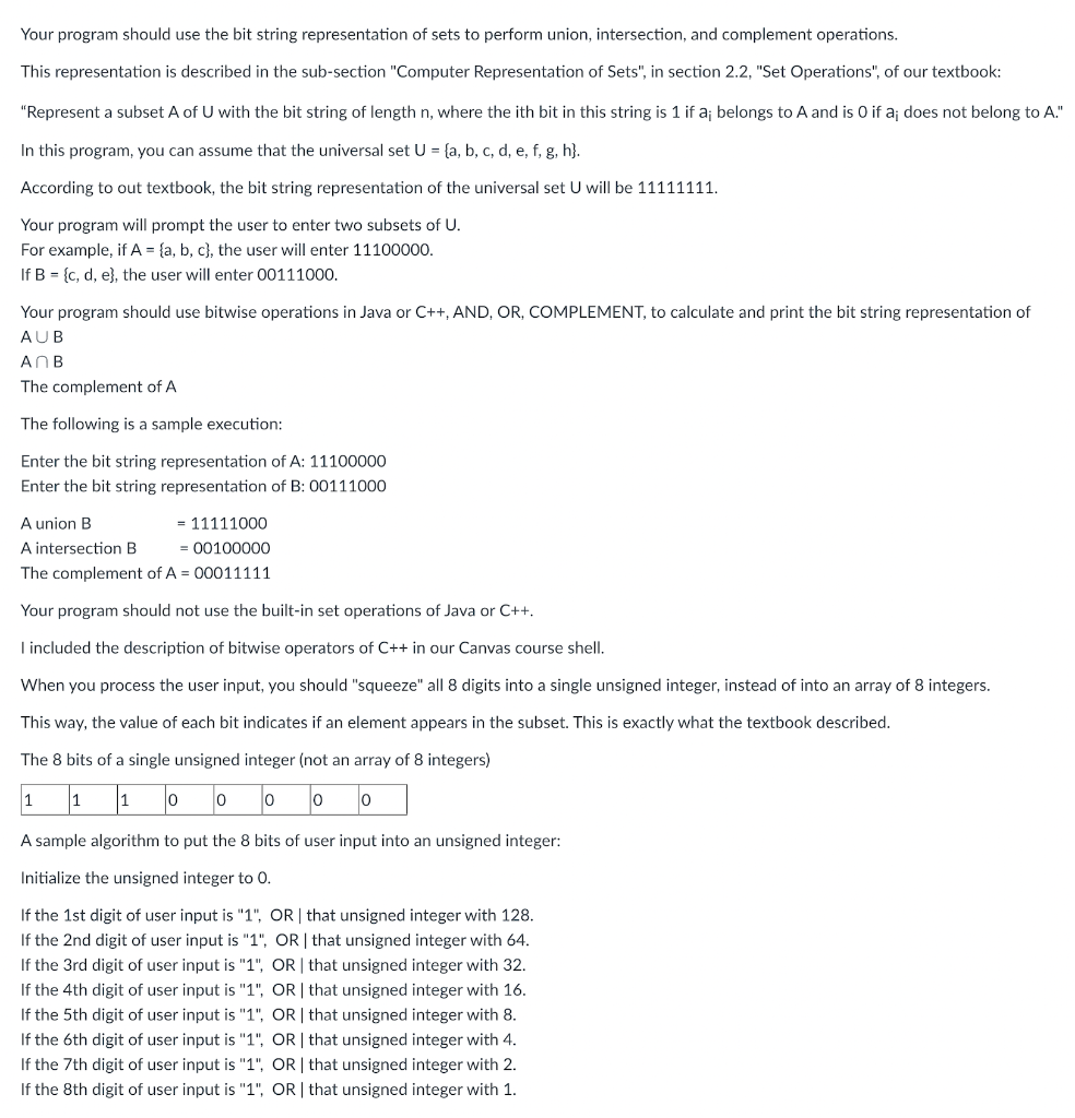 Solved Your program should use the bit string representation | Chegg.com