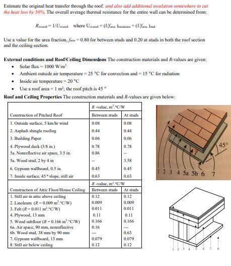 Estimate the original heat transfer through the roof, | Chegg.com