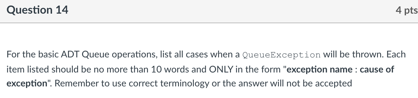 Solved Question 14 4 pts For the basic ADT Queue operations, | Chegg.com