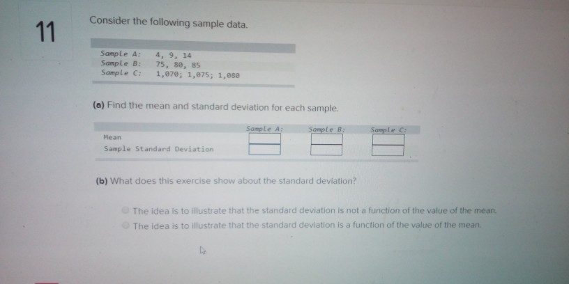 Solved Sample B Sample C: 75, 80, 85 1,070; 1,075; 1,080 (a) | Chegg.com