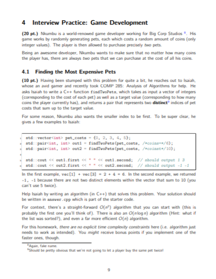 Solved 4 Interview Practice: Game Development (20 pt.) | Chegg.com