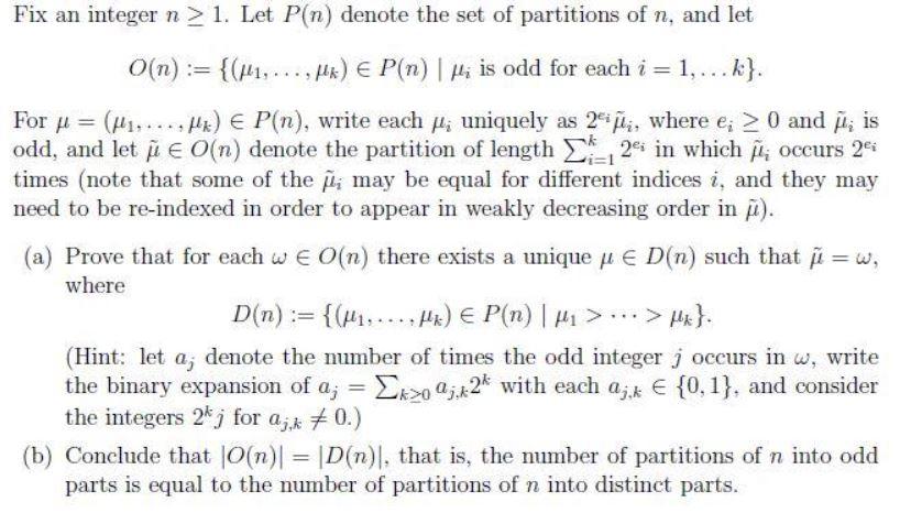 Solved Fix an integer n > 1. Let P(n) denote the set of | Chegg.com