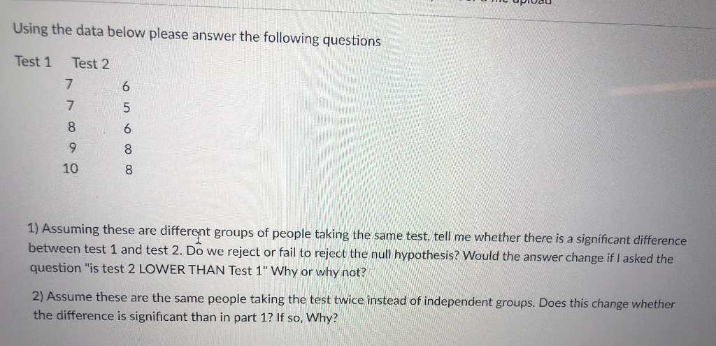 Solved Using the data below please answer the following | Chegg.com