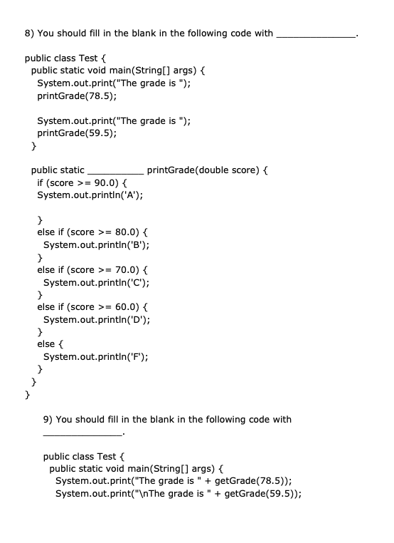 Solved 8) You should fill in the blank in the following code | Chegg.com