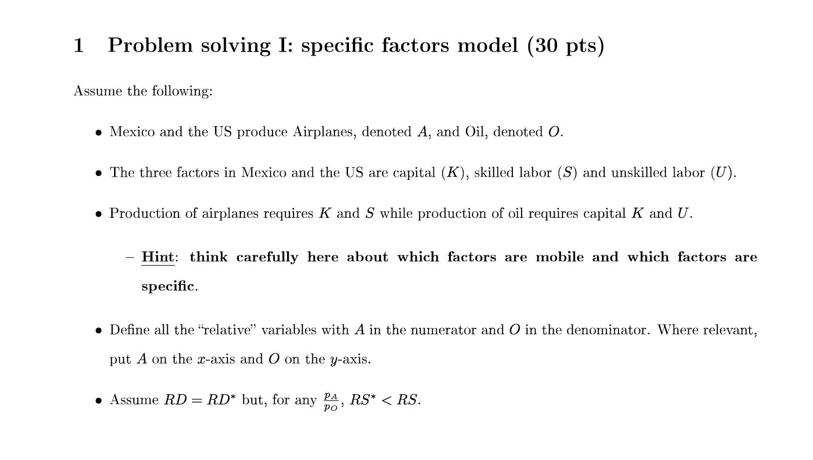 Solved 1 Problem solving I: specific factors model (30 pts) | Chegg.com