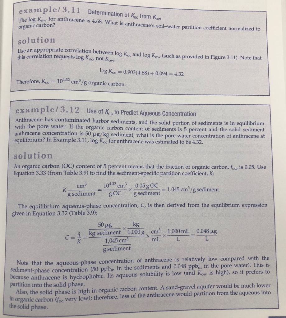 Answered Table / Examples of log Kow for Some Environment