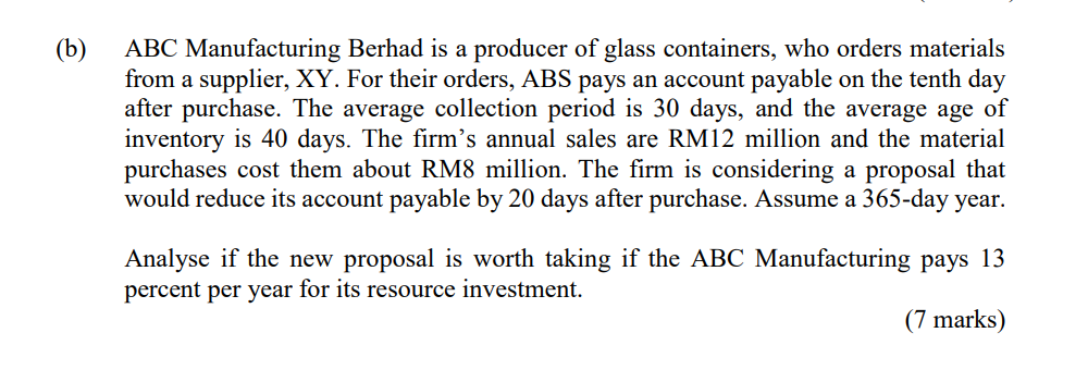 (b) ABC Manufacturing Berhad Is A Producer Of Glass | Chegg.com