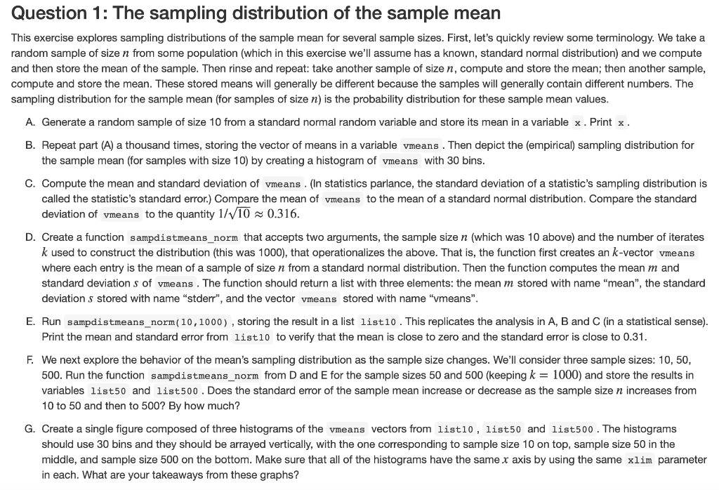 Question 1: The sampling distribution of the sample | Chegg.com