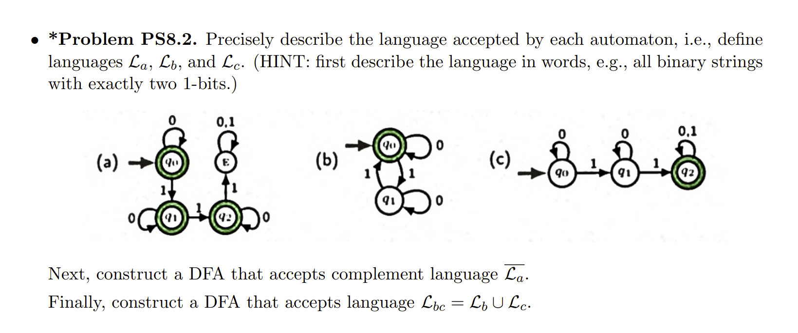 Solved *Problem PS8.2. Precisely describe the language | Chegg.com
