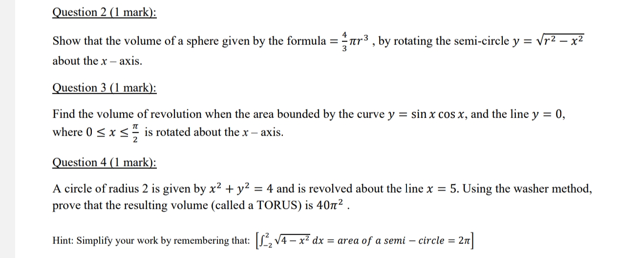 Solved Show that the volume of a sphere given by the formula | Chegg.com