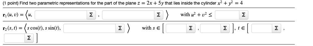 Solved (1 point) Find two parametric representations for the | Chegg.com