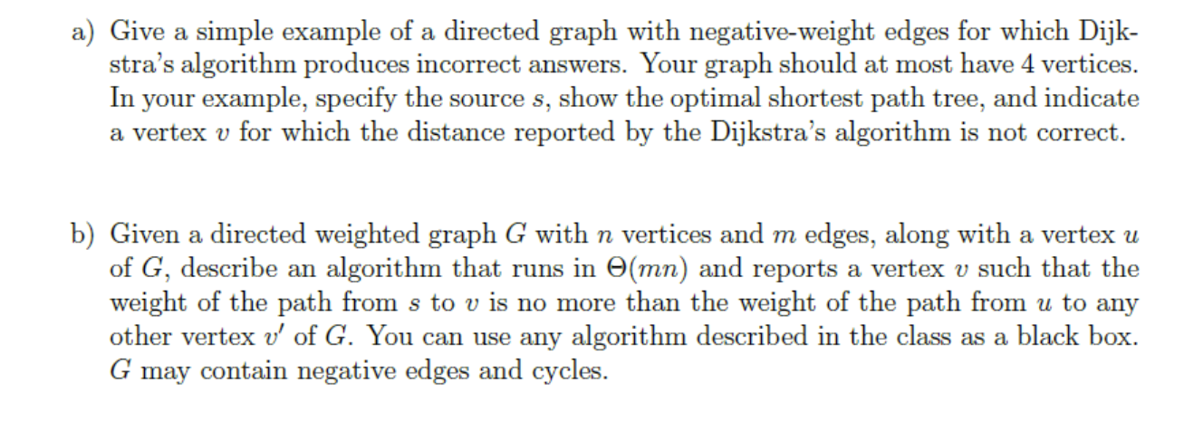 Solved a) Give a simple example of a directed graph with | Chegg.com