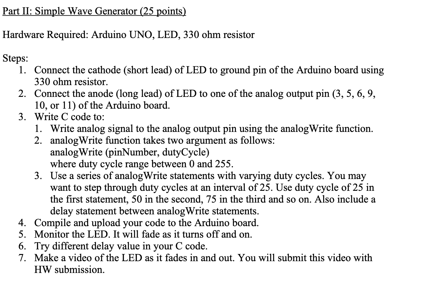 Part II: Simple Wave Generator (25 points) Hardware | Chegg.com