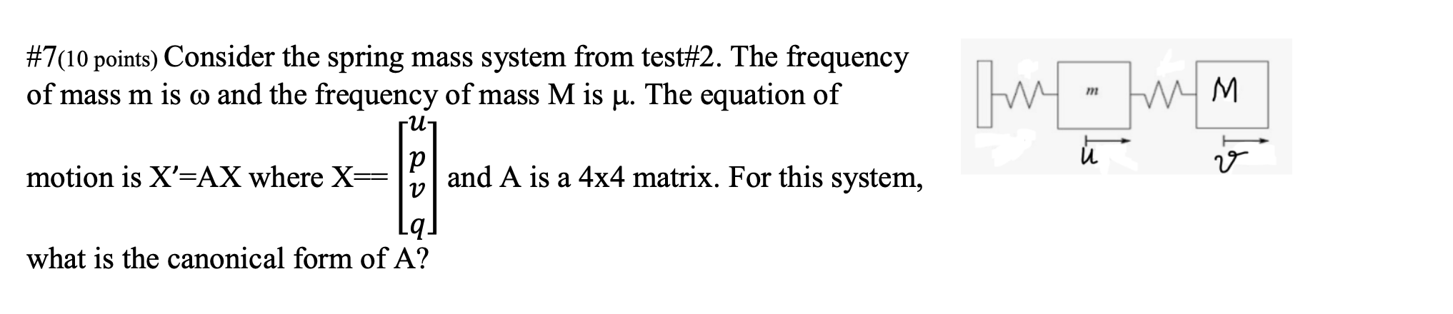 Solved #7(10 points) Consider the spring mass system from | Chegg.com