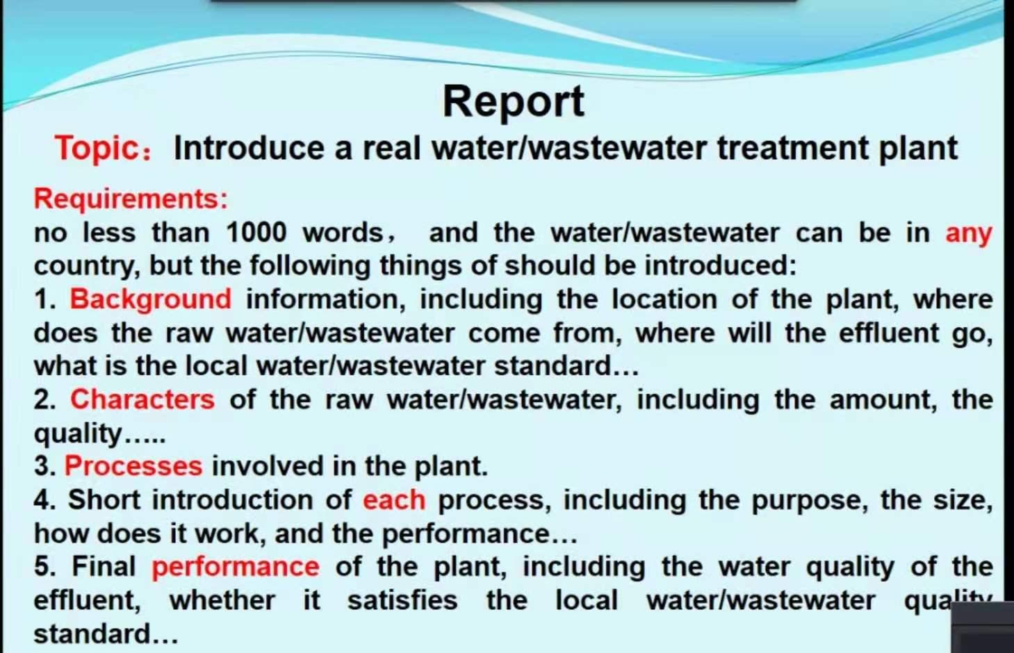 Solved Report Topic Introduce a real water/wastewater