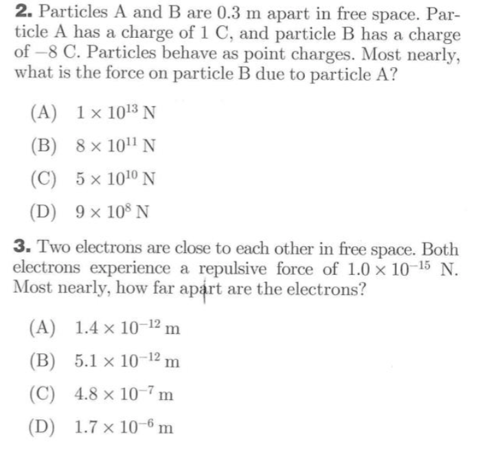 Solved 2. Particles A And B Are 0.3 M Apart In Free Space. | Chegg.com