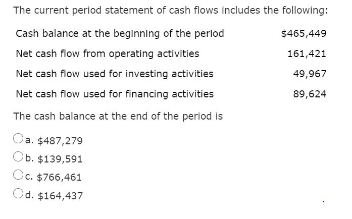 Solved The current period statement of cash flows includes | Chegg.com