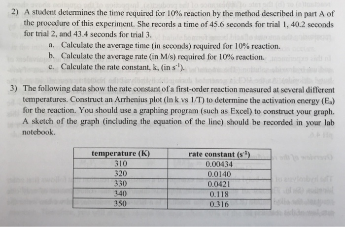 Solved 2) A student determines the time required for 10% | Chegg.com