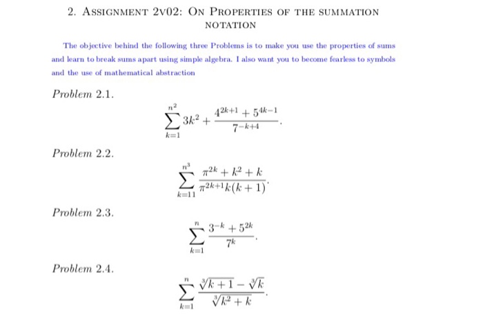 Solved 2. Assignment 2v02: On Properties Of The Summation 