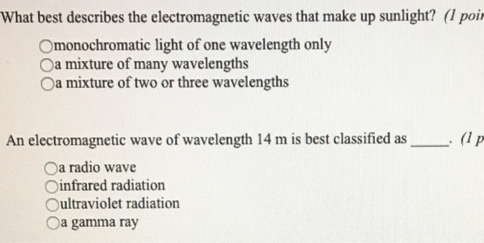 Solved What Best Describes The Electromagnetic Waves That 