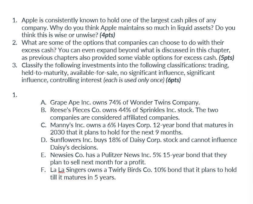 Solved 1. Apple Is Consistently Known To Hold One Of The | Chegg.com