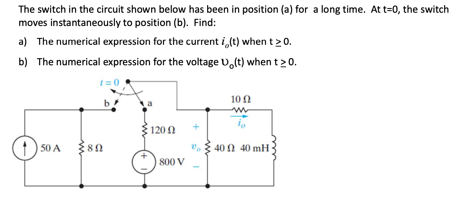 Solved The switch in the circuit shown below has been in | Chegg.com