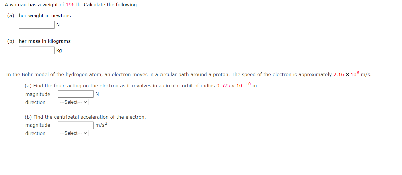 Solved A woman has a weight of 196 lb. Calculate the Chegg