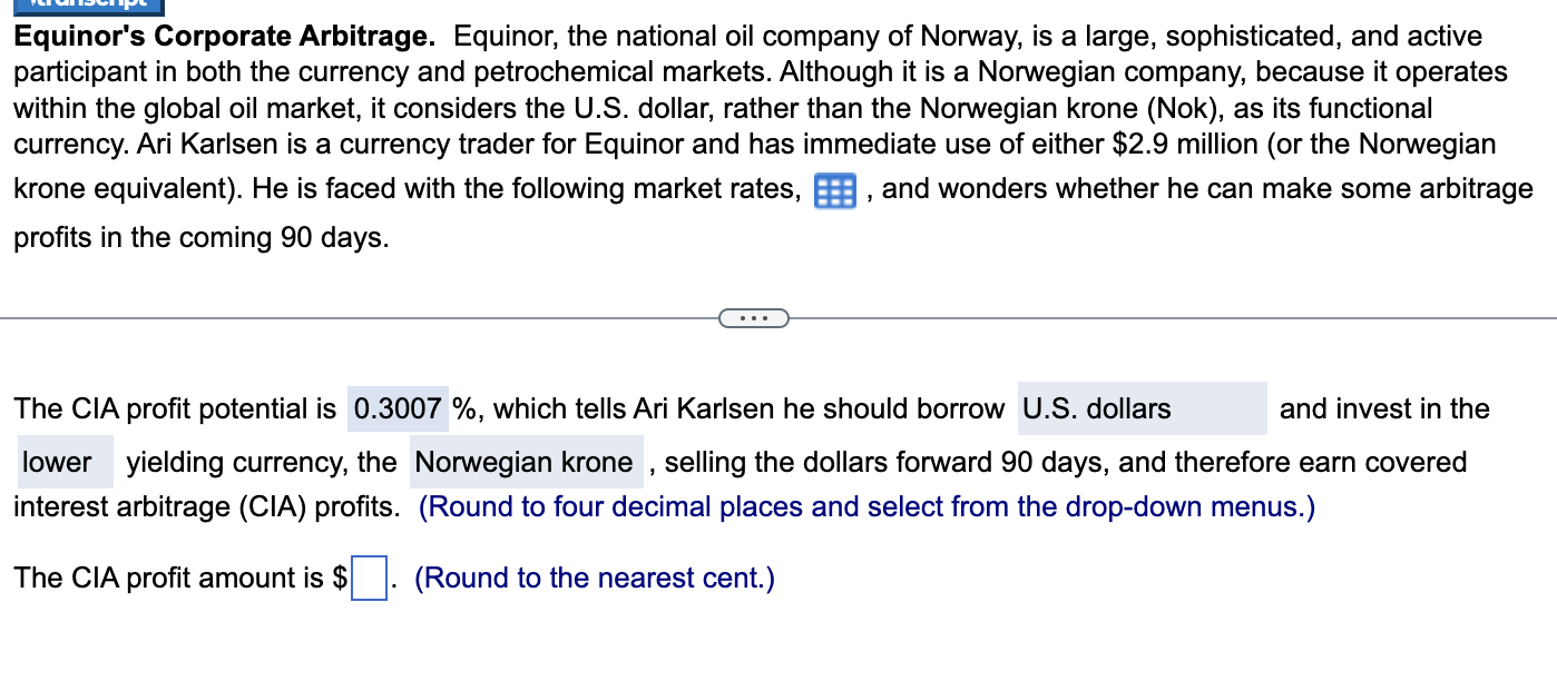 Solved Equinor's Corporate Arbitrage. Equinor, the national | Chegg.com