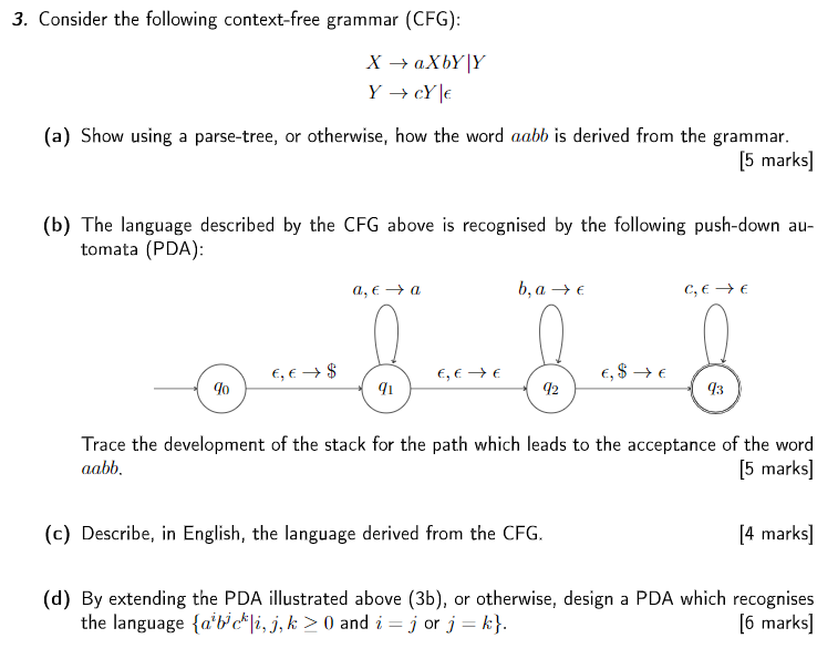 Solved 3. Consider the following context-free grammar (CFG): | Chegg.com
