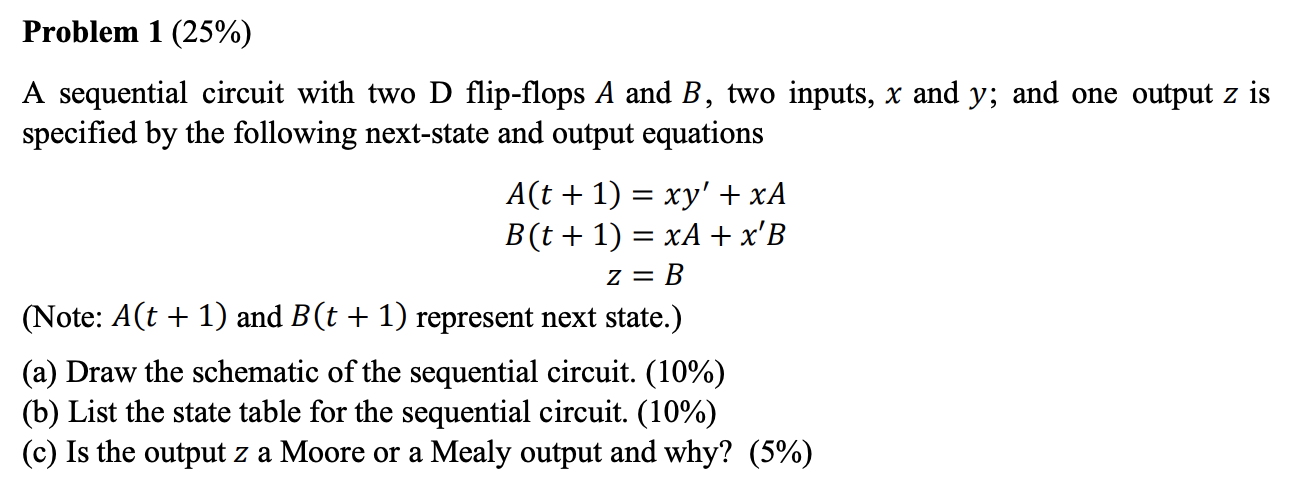 Solved Problem 1 (25%) A sequential circuit with two D | Chegg.com