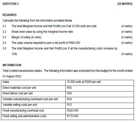 Solved QUESTION 3 (20 MARKS) REQUIRED Calculate the | Chegg.com