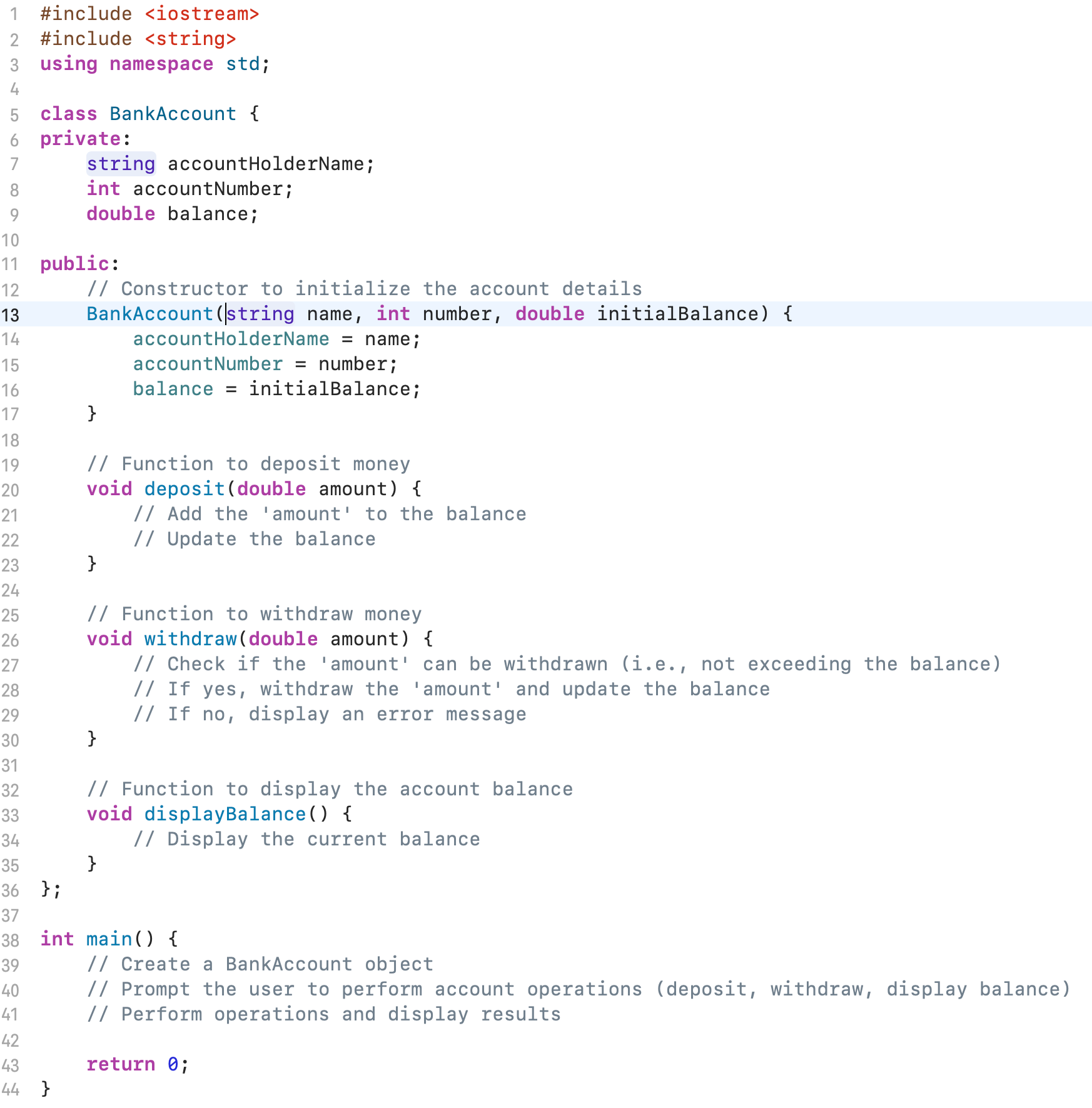 Solved Bank Account Management System(C++)Create a simple | Chegg.com