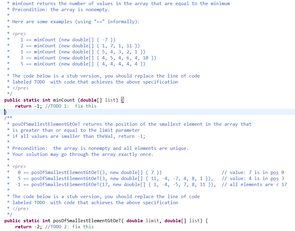 Solved * minCount returns the number of values in the array | Chegg.com