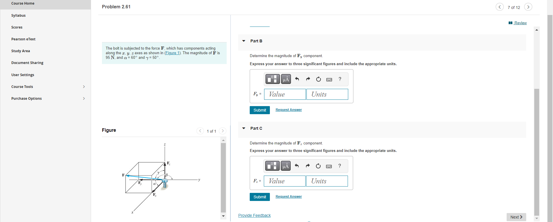 Solved The bolt is subjected to the force F, which has
