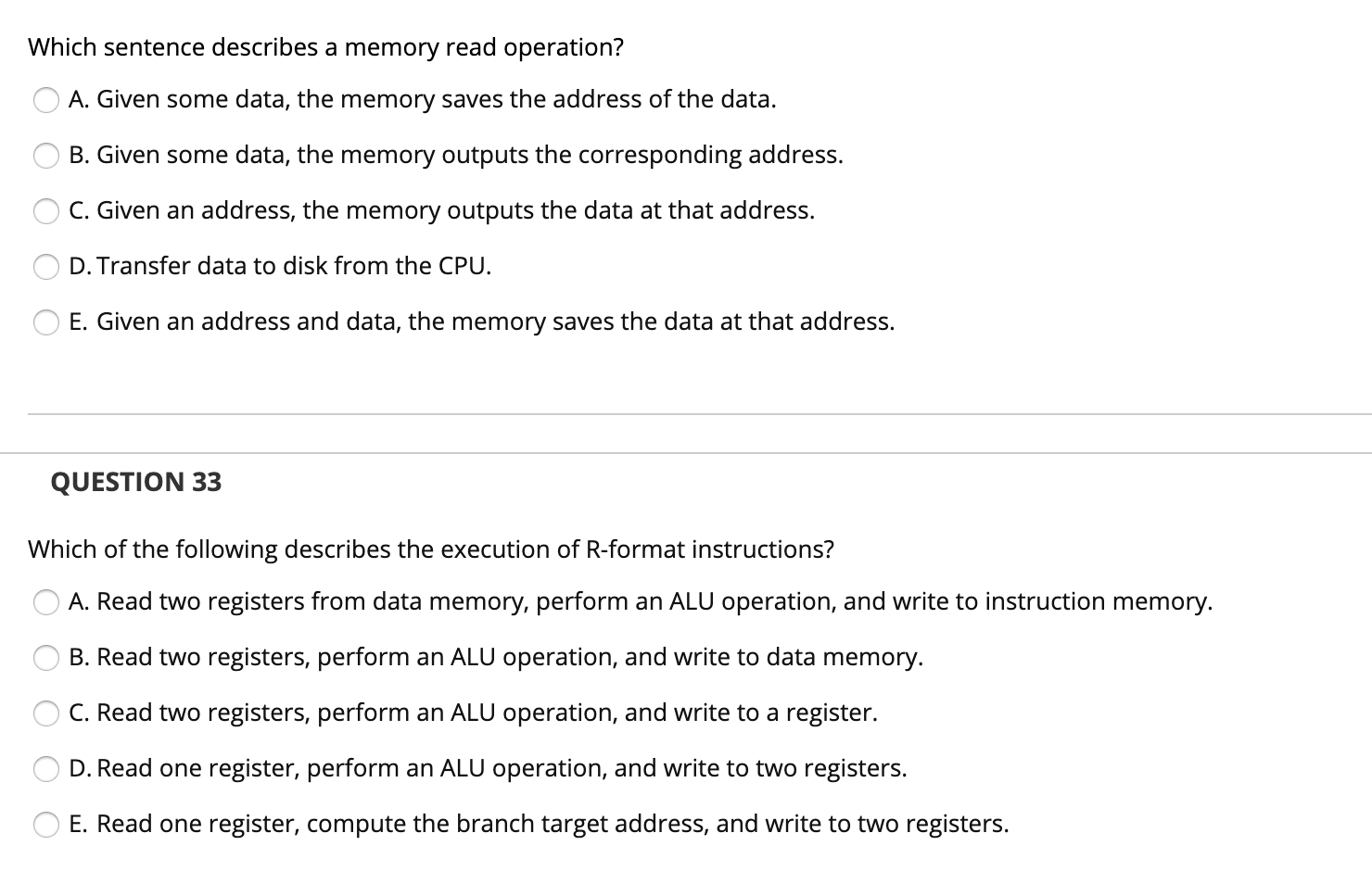 Solved Which sentence describes a memory read operation? A