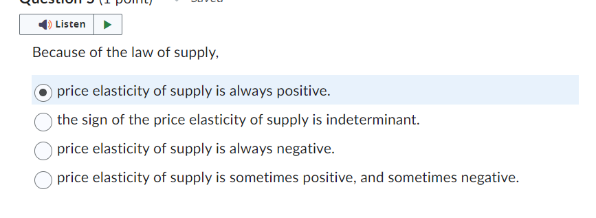 price elasticity of supply is always positive because