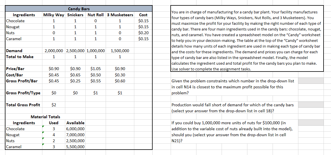 Solved Candy Bar Solver You are in charge of manufacturing
