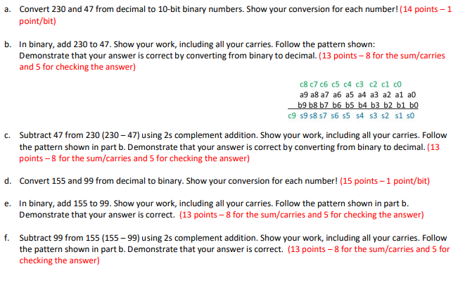 Solved a. Convert 230 and 47 from decimal to 10-bit binary | Chegg.com