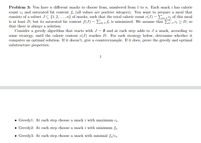 Solved Problem 3: You have n different snacks to choose | Chegg.com