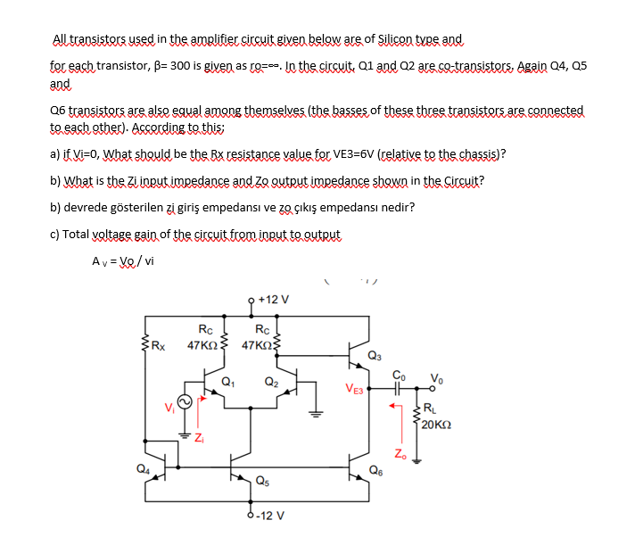Solved All transistors used in the amplifier circuit given | Chegg.com