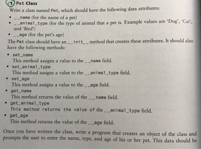 Solved Pet Class _name (for the name of a pet) and Bird') | Chegg.com